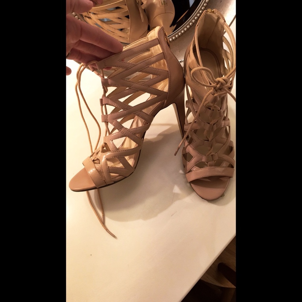 Nude Nine West strapping heels